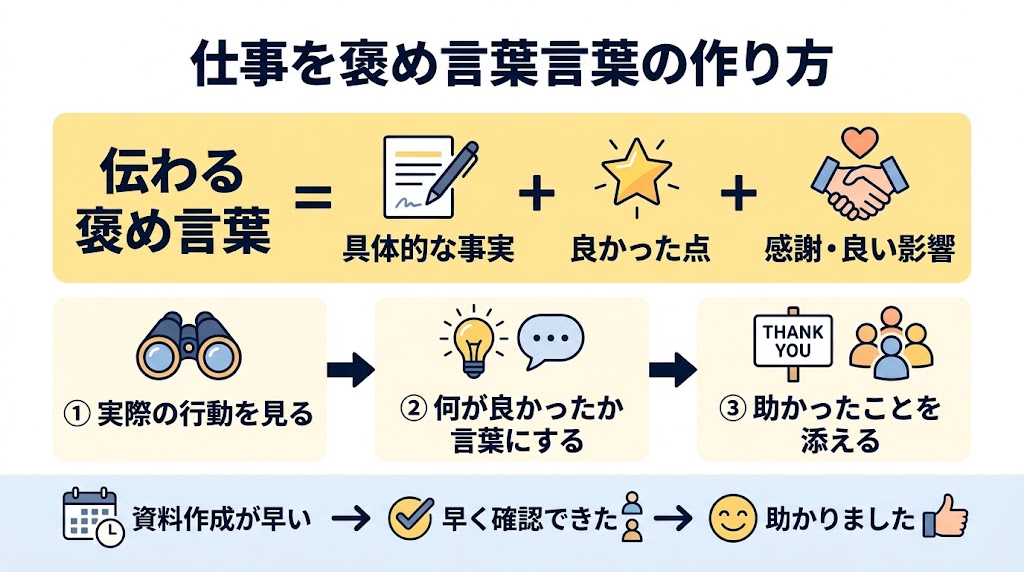 仕事ぶりを褒める言葉の作り方