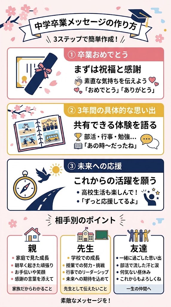 中学卒業メッセージの作り方を3ステップで示す