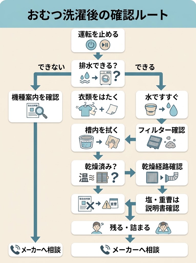 おむつ洗濯後の確認ルート
